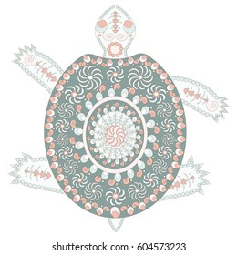 Hand drawn ornamental colorful cartoons turtle for coloring page and print, stock vector illustration