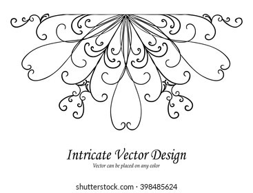 hand drawn ornamental design element vector, scalloped lace border or edge with curls and swirls in symmetrical pattern, wedding design or Victorian accent