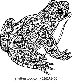 Hand drawn ornamental doodle frog illustration with zentangle ornaments