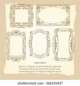 Hand drawn ornamental frames on vintage background vector set