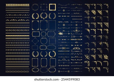 Hand Drawn Ornamental Frames. Vintage calligraphic elements. Decorative frames, flourish dividers, borders. Beautiful swirls, sinks decorated with motifs and scrolls. Circle, square and rectangular
