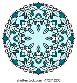 Hand drawn ornamental lace round floral mandala for use in design card, invitation, poster, brochures, notebook, datebook, pocketbook, album, sketch book cover or pages