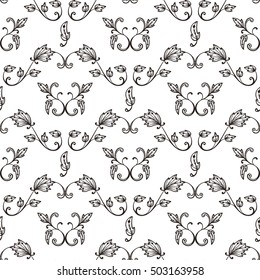 Hand Drawn Ornamental Leaf. Vintage Elegant Floral Seamless pattern with Leaves