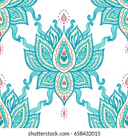 Hand drawn ornamental lotus seamless pattern. Oriental, spiritual, magic, ethnic, boho, alchemy surface pattern design.