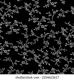 Hand drawn ornamental small ditsy floral doodle seamless pattern background