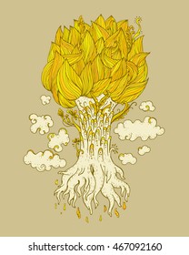 Hand drawn Ornamental Tattoo Plant Highly Detailed Abstract Isolated.