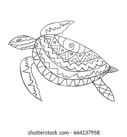 Hand drawn ornamental Turtle isolated on white background. Vector illustration. Pattern for coloring book.