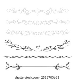 Hand drawn ornamental winter dividers. Snowflakes borders, Christmas holiday decor and floral ornate dividers. Ornamental wedding or Xmas card floral frames separators. Isolated vector symbols set