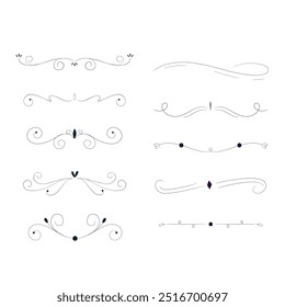 Hand drawn ornamental winter dividers. Snowflakes borders, Christmas holiday decor and floral ornate dividers. Ornamental wedding or Xmas card floral frames separators. Isolated vector symbols set