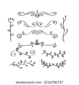 Hand drawn ornamental winter dividers. Snowflakes borders, Christmas holiday decor and floral ornate dividers. Ornamental wedding or Xmas card floral frames separators. Isolated vector symbols set
