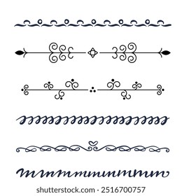 Hand drawn ornamental winter dividers. Snowflakes borders, Christmas holiday decor and floral ornate dividers. Ornamental wedding or Xmas card floral frames separators. Isolated vector symbols set