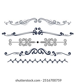 Hand drawn ornamental winter dividers. Snowflakes borders, Christmas holiday decor and floral ornate dividers. Ornamental wedding or Xmas card floral frames separators. Isolated vector symbols set