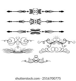 Hand drawn ornamental winter dividers. Snowflakes borders, Christmas holiday decor and floral ornate dividers. Ornamental wedding or Xmas card floral frames separators. Isolated vector symbols set