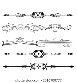 Hand drawn ornamental winter dividers. Snowflakes borders, Christmas holiday decor and floral ornate dividers. Ornamental wedding or Xmas card floral frames separators. Isolated vector symbols set