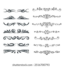 Hand drawn ornamental winter dividers. Snowflakes borders, Christmas holiday decor and floral ornate dividers. Ornamental wedding or Xmas card floral frames separators. Isolated vector symbols set