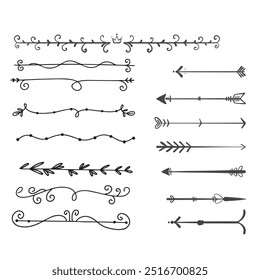 Hand drawn ornamental winter dividers. Snowflakes borders, Christmas holiday decor and floral ornate dividers. Ornamental wedding or Xmas card floral frames separators. Isolated vector symbols set