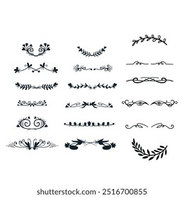 Hand drawn ornamental winter dividers. Snowflakes borders, Christmas holiday decor and floral ornate dividers. Ornamental wedding or Xmas card floral frames separators. Isolated vector symbols set