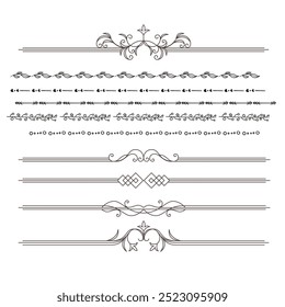 Hand drawn ornamental winter dividers. Snowflakes borders, Christmas holiday decor and floral ornate dividers. Ornamental wedding or Xmas card floral frames separators. Isolated vector symbols set