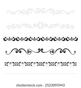 Hand drawn ornamental winter dividers. Snowflakes borders, Christmas holiday decor and floral ornate dividers. Ornamental wedding or Xmas card floral frames separators. Isolated vector symbols set