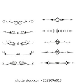 Hand drawn ornamental winter dividers. Snowflakes borders, Christmas holiday decor and floral ornate dividers. Ornamental wedding or Xmas card floral frames separators. Isolated vector symbols set