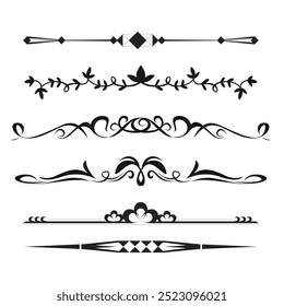 Hand drawn ornamental winter dividers. Snowflakes borders, Christmas holiday decor and floral ornate dividers. Ornamental wedding or Xmas card floral frames separators. Isolated vector symbols set