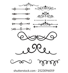 Hand drawn ornamental winter dividers. Snowflakes borders, Christmas holiday decor and floral ornate dividers. Ornamental wedding or Xmas card floral frames separators. Isolated vector symbols set