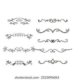 Hand drawn ornamental winter dividers. Snowflakes borders, Christmas holiday decor and floral ornate dividers. Ornamental wedding or Xmas card floral frames separators. Isolated vector symbols set