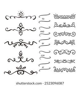 Hand drawn ornamental winter dividers. Snowflakes borders, Christmas holiday decor and floral ornate dividers. Ornamental wedding or Xmas card floral frames separators. Isolated vector symbols set