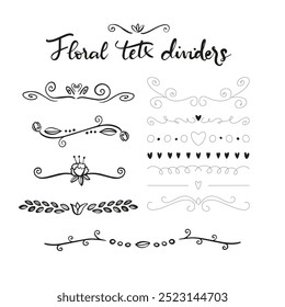Hand drawn ornamental winter dividers. Snowflakes borders, Christmas holiday decor and floral ornate dividers. Ornamental wedding or Xmas card floral frames separators. Isolated vector symbols set