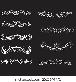 Hand drawn ornamental winter dividers. Snowflakes borders, Christmas holiday decor and floral ornate dividers. Ornamental wedding or Xmas card floral frames separators. Isolated vector symbols set