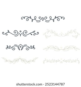 Hand drawn ornamental winter dividers. Snowflakes borders, Christmas holiday decor and floral ornate dividers. Ornamental wedding or Xmas card floral frames separators. Isolated vector symbols set