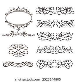 Hand drawn ornamental winter dividers. Snowflakes borders, Christmas holiday decor and floral ornate dividers. Ornamental wedding or Xmas card floral frames separators. Isolated vector symbols set