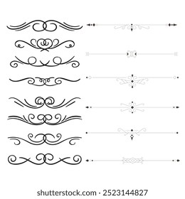 Hand drawn ornamental winter dividers. Snowflakes borders, Christmas holiday decor and floral ornate dividers. Ornamental wedding or Xmas card floral frames separators. Isolated vector symbols set