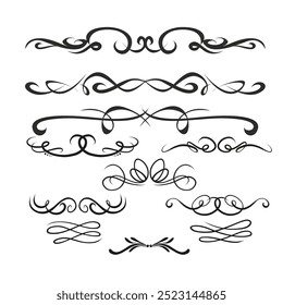 Hand drawn ornamental winter dividers. Snowflakes borders, Christmas holiday decor and floral ornate dividers. Ornamental wedding or Xmas card floral frames separators. Isolated vector symbols set