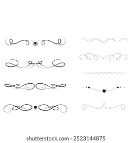 Hand drawn ornamental winter dividers. Snowflakes borders, Christmas holiday decor and floral ornate dividers. Ornamental wedding or Xmas card floral frames separators. Isolated vector symbols set