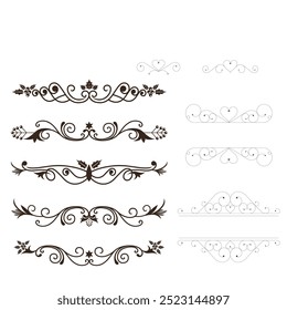 Hand drawn ornamental winter dividers. Snowflakes borders, Christmas holiday decor and floral ornate dividers. Ornamental wedding or Xmas card floral frames separators. Isolated vector symbols set