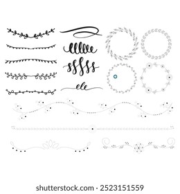 Hand drawn ornamental winter dividers. Snowflakes borders, Christmas holiday decor and floral ornate dividers. Ornamental wedding or Xmas card floral frames separators. Isolated vector symbols set