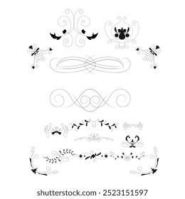 Hand drawn ornamental winter dividers. Snowflakes borders, Christmas holiday decor and floral ornate dividers. Ornamental wedding or Xmas card floral frames separators. Isolated vector symbols set