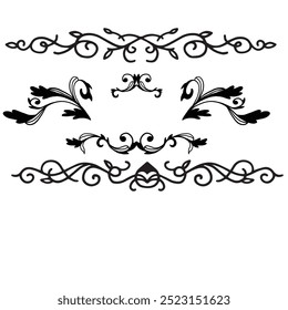 Hand drawn ornamental winter dividers. Snowflakes borders, Christmas holiday decor and floral ornate dividers. Ornamental wedding or Xmas card floral frames separators. Isolated vector symbols set