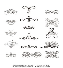 Hand drawn ornamental winter dividers. Snowflakes borders, Christmas holiday decor and floral ornate dividers. Ornamental wedding or Xmas card floral frames separators. Isolated vector symbols set