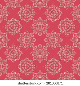 Hand drawn ornaments on red background, seamless vector pattern, vintage design, lace