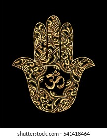 Hand drawn Ornate amulet Hamsa Hand of Fatima. Ethnic amulet common in Indian, Arabic and Jewish cultures