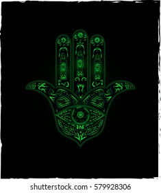 Hand drawn Ornate amulet Hamsa Hand of Fatima. Ethnic amulet common in Indian, Arabic and Jewish cultures. graphic for fashion and other uses in vector