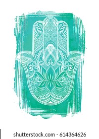 Hand drawn Ornate amulet Hamsa Hand of Fatima.Tattoo design. Ethnic amulet common in Indian, Arabic and Jewish cultures.