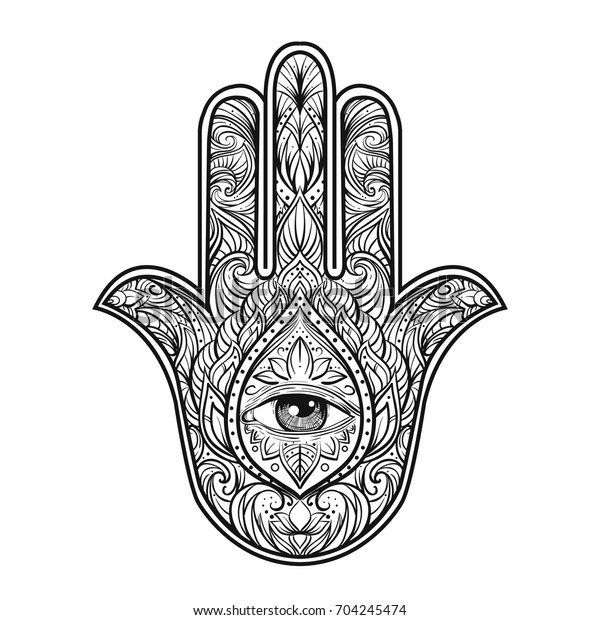 Hand Drawn Ornate Amulet Hamsa Hand Stock Vector (Royalty Free ...