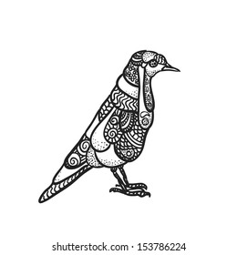 Hand drawn ornate bird design element