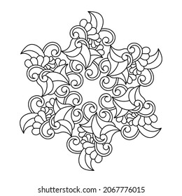 Hand drawn ornate doodle mandala. Coloring book page for adults. Vector illuctration