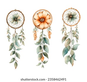 Hand drawn ornate Dream catcher with lily flowers. Astrology, spirituality symbol. Ethnic tribal element. Vector