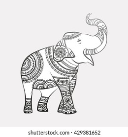 Hand drawn ornate elephant. Ideal ethnic background, tattoo, yoga, African, Indian,Thai, spirituality, boho design. 