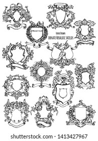 Hand Drawn Ornate Heraldic Shield Vector Pack 01